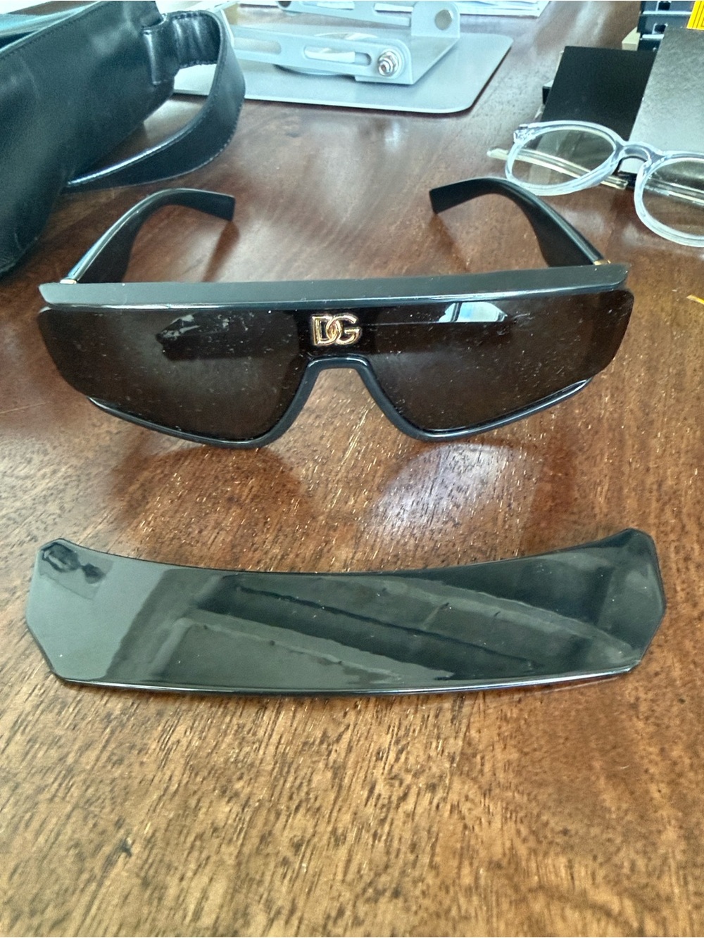 Dolce & Gabbana Black Shield Sunglasses with Gold DG Logo